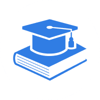 Graduation cap on a book icon.