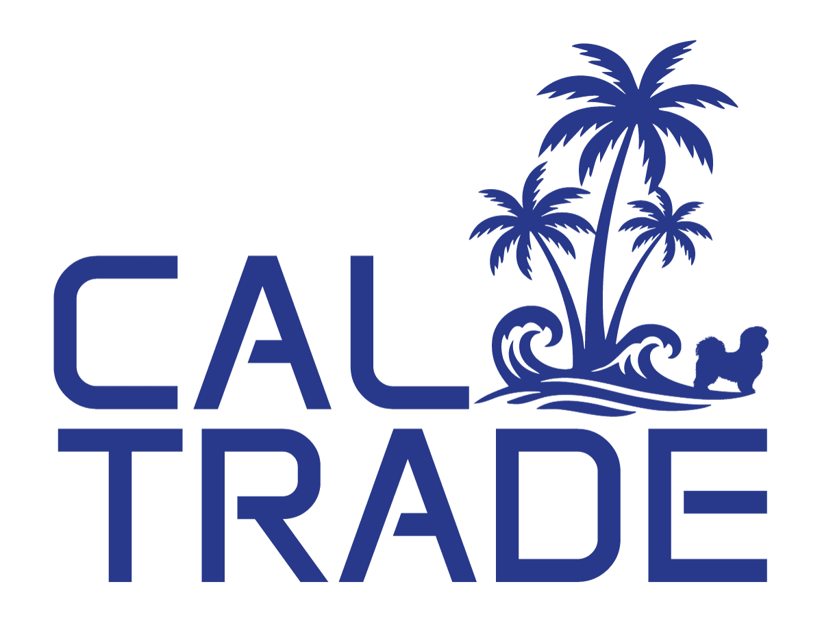 CAL TRADE logo with palm trees and waves