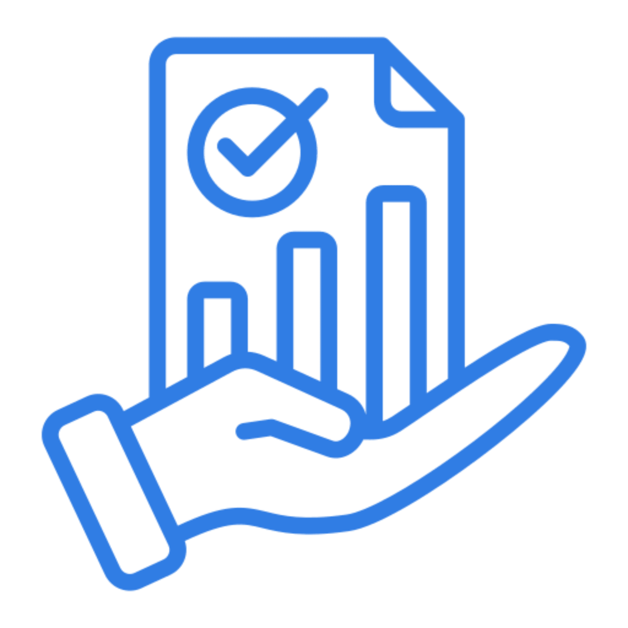 Hand holding document with check mark.