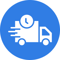 Fast delivery truck with clock icon.